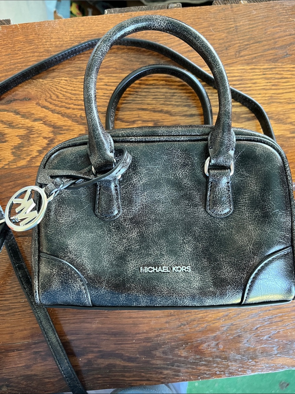 Michael Kors Distressed Dark Bronze/Black distressed look with MK Charm